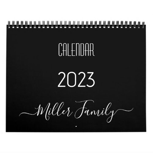 Script Typography Family Name Black  White 2023  Calendar