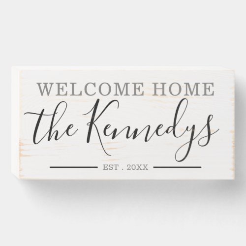 Script Typography Family Name Welcome Home Wooden Box Sign