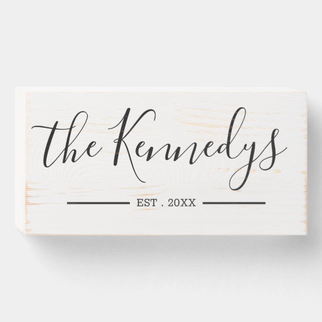 Script Typography Family Name Wooden Box Sign (Front Horizontal)