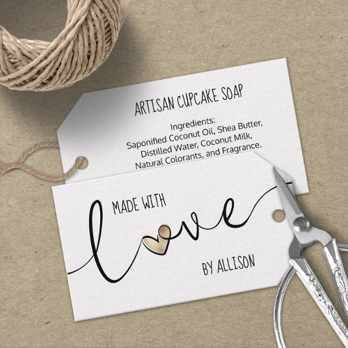 Script Typography Gold Heart Made With Love Kraft Gift Tags