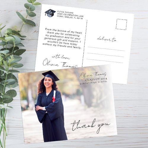 Script Typography Graduation Photo Thank You Postcard