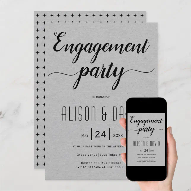 Script typography gray wedding engagement party invitation | Zazzle