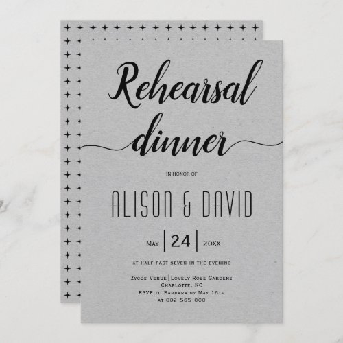 Script typography gray wedding rehearsal dinner invitation