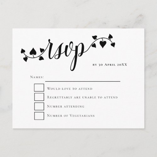 Script typography hearts Swashes Wedding RSVP Postcard