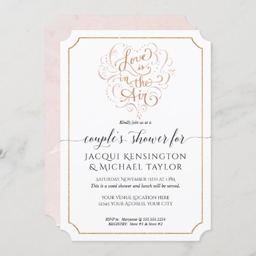 Script Typography Love in Air Gold Couples Shower Invitation