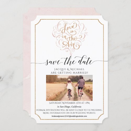 Script Typography Love in Air Gold Save the Date Invitation