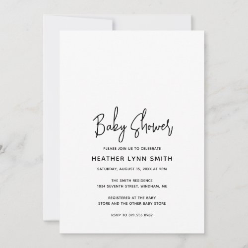 Script Typography Modern Minimalist Baby Shower Invitation