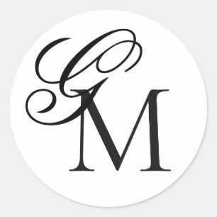 Script & Typography Monogram Black White Wedding Classic Round Sticker