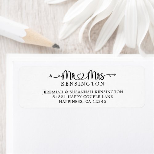 Script Typography Mr Mrs Wedding Return Address Label