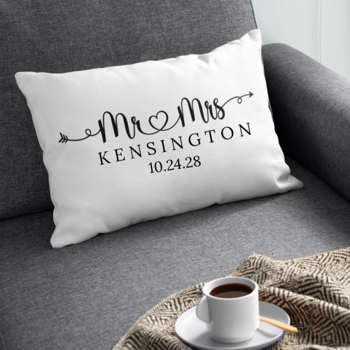 Script Typography Personalized Mr Mrs Wedding Accent Pillow