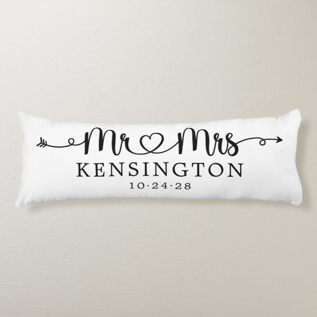 Script Typography Personalized Mr Mrs Wedding Body Pillow (Front)