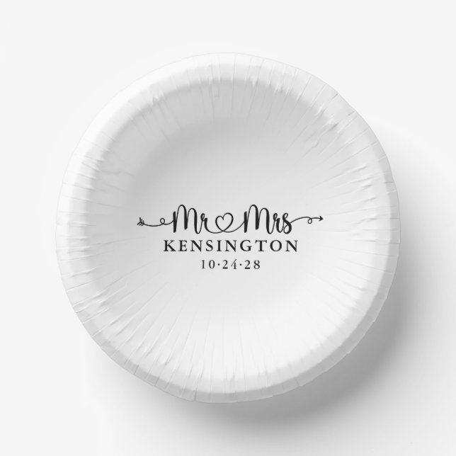 Script Typography Personalized Mr Mrs Wedding Paper Bowls (Front)
