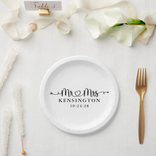 Script Typography Personalized Mr Mrs Wedding Paper Plates