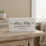 Script Typography Personalized Mr Mrs Wedding Wooden Box Sign<br><div class="desc">Script Wedding Heart Arrows Mr Mrs Wood Box Sign personalized with the happy couple's last name,  & wedding date! Easy to customize for the perfect gift for weddings,  anniversaries,  first Christmas,  engagement,  etc. Please contact us at cedarandstring@gmail.com if you need assistance with the design or matching products.</div>