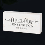 Script Typography Personalized Mr Mrs Wedding Wooden Box Sign<br><div class="desc">Script Wedding Heart Arrows Mr Mrs Wood Box Sign personalized with the happy couple's last name,  & wedding date! Easy to customize for the perfect gift for weddings,  anniversaries,  first Christmas,  engagement,  etc. Please contact us at cedarandstring@gmail.com if you need assistance with the design or matching products.</div>