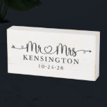 Script Typography Personalized Mr Mrs Wedding Wooden Box Sign<br><div class="desc">Script Wedding Heart Arrows Mr Mrs Wood Box Sign personalized with the happy couple's last name,  & wedding date! Easy to customize for the perfect gift for weddings,  anniversaries,  first Christmas,  engagement,  etc. Please contact us at cedarandstring@gmail.com if you need assistance with the design or matching products.</div>
