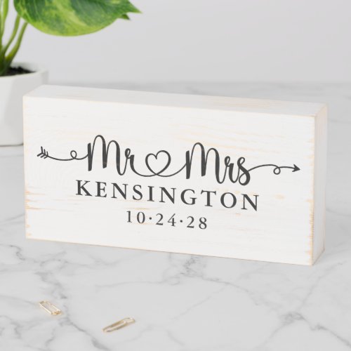 Script Typography Personalized Mr Mrs Wedding Wooden Box Sign