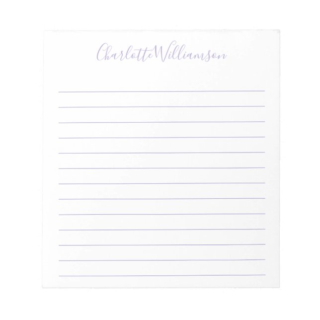 Script Typography Personalized Name Lilac Lined  Notepad (Front)