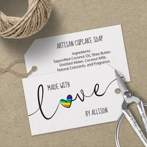 Script Typography Rainbow Heart Made With Love Gift Tags
