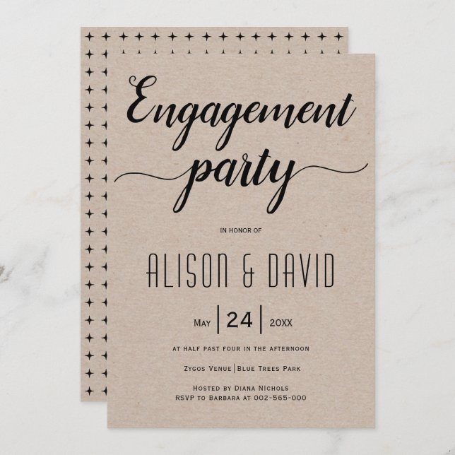 Script typography rustic wedding engagement party  invitation (Front/Back)
