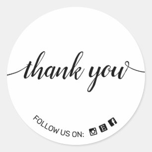 Script Typography Social Media Icons Thank You Classic Round Sticker