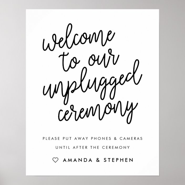 Script Typography Unplugged Wedding Ceremony Sign | Zazzle.com