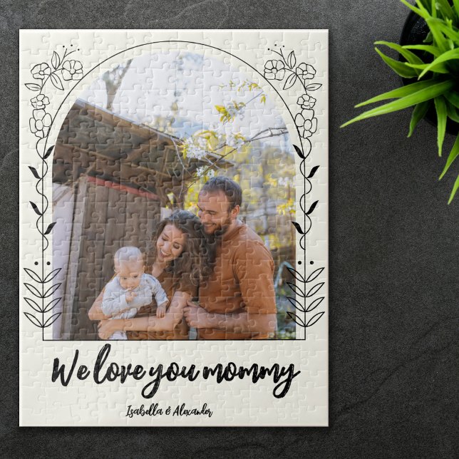 Script Typography We Love Mom Floral Frame Photo Jigsaw Puzzle (Creator Uploaded)