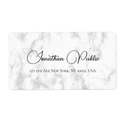 Script Typography White Marble Shipping Address Label