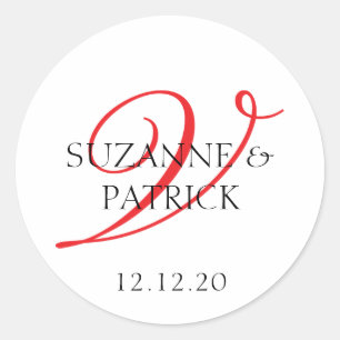Script V Monogram Labels (Red / Black)