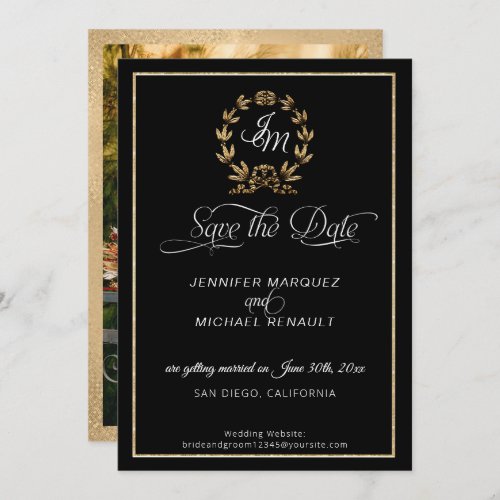 Script Vintage Calligraphy Black n Gold Photo Save The Date
