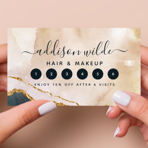 Script Watercolor Pink Black Gold Marble Business Loyalty Card