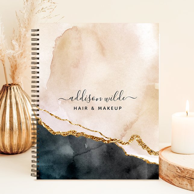 Script Watercolor Pink Black Gold Marble Business Notebook (Creator Uploaded)