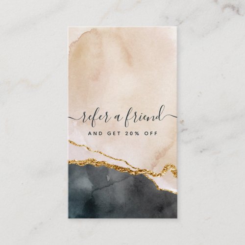 Script Watercolor Pink Black Gold Marble Business Referral Card