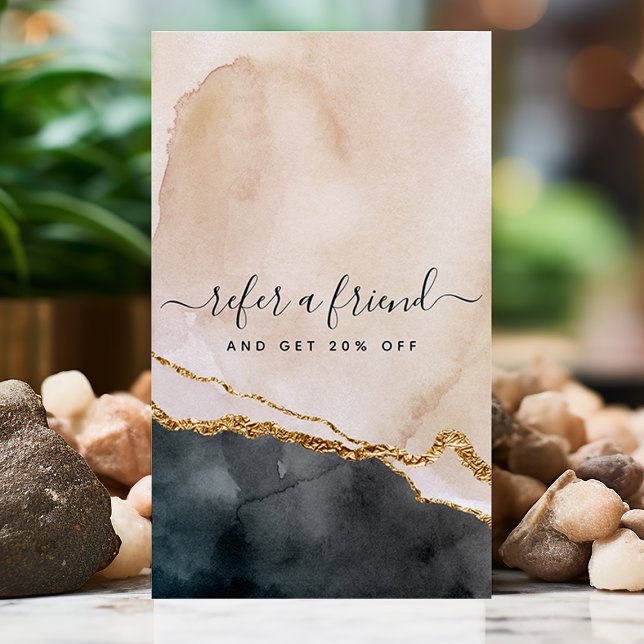 Script Watercolor Pink Black Gold Marble Business Referral Card (Creator Uploaded)