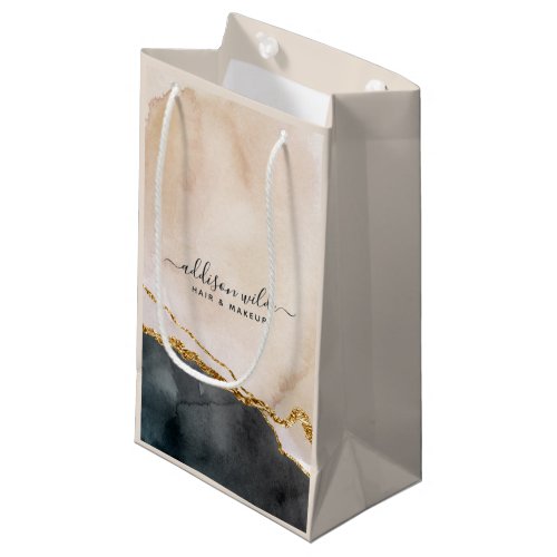Script Watercolor Pink Black Gold Marble Business Small Gift Bag