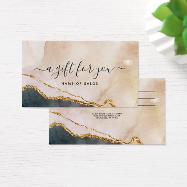 Script Watercolor Pink Black Gold Marble Gift Card (Desk)