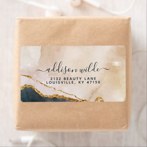 Script Watercolor Pink Black Gold Marble Shipping Label