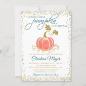 Script Watercolor Pumpkin Glitter Fall Baby Shower Invitation (Front)
