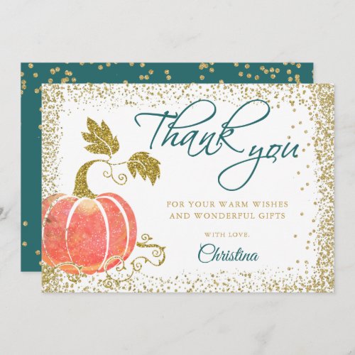 Script Watercolor Pumpkin Glitter Fall Thank You