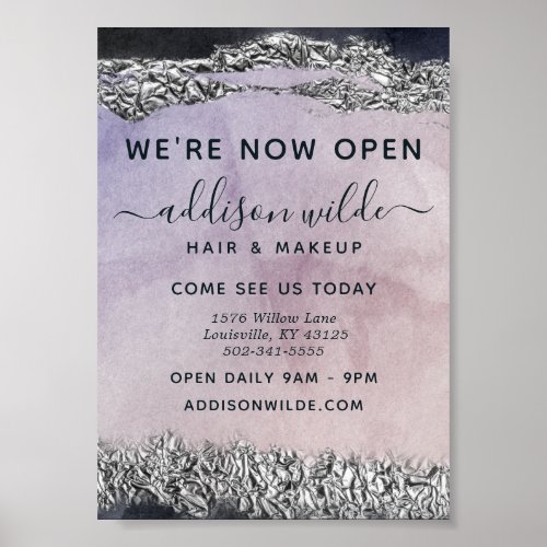 Script Watercolor Purple Black Silver Business Poster