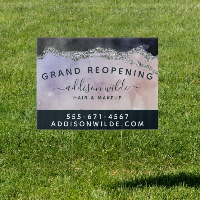 Script Watercolor Purple Black Silver Business Sign (Insitu)