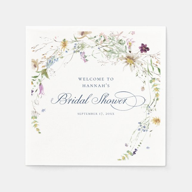 Script Watercolor Wildflower Bridal Shower Napkins (Front)