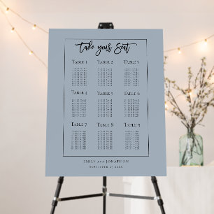 Script Wedding 9 Table Seating Plan Dusty Blue Foam Board
