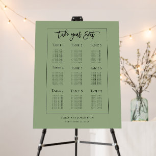 Script Wedding 9 Table Seating Plan Sage Green Foam Board