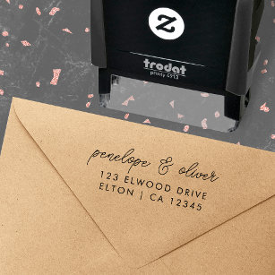   Script Wedding Address   Modern Minimal Couple Self-inking Stamp