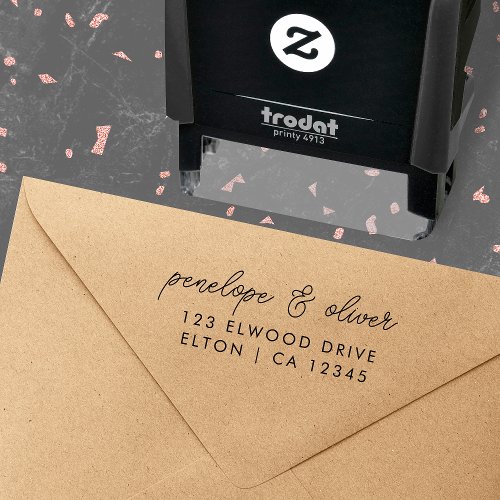   Script Wedding Address  Modern Minimal Couple Self_inking Stamp