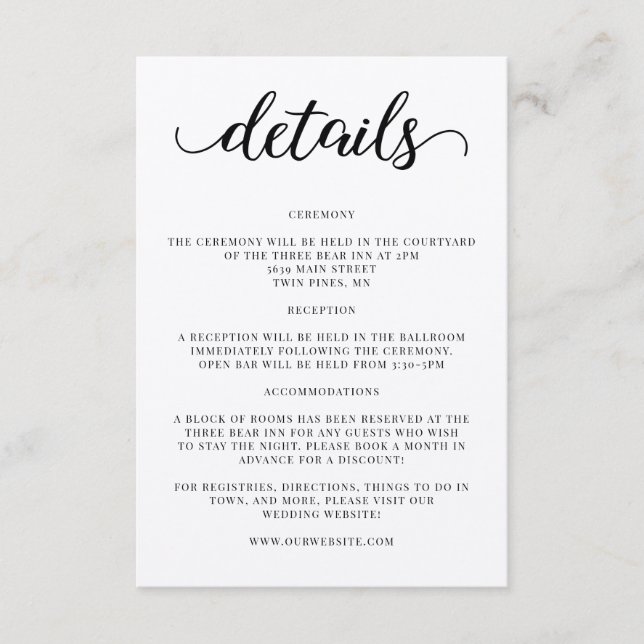 Script Wedding Details Invitation Insert (Front)