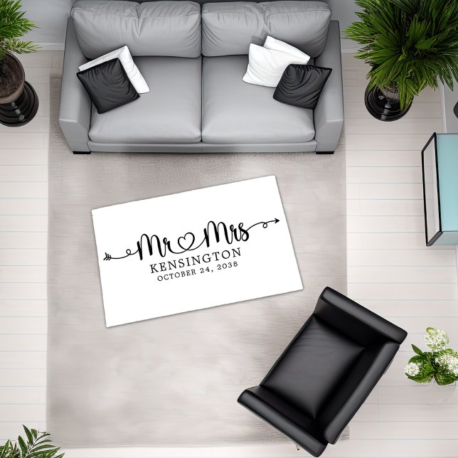 Script Wedding Heart Arrows Mr Mrs Outdoor Rug (Script Wedding Heart Arrows Mr Mrs Rug)