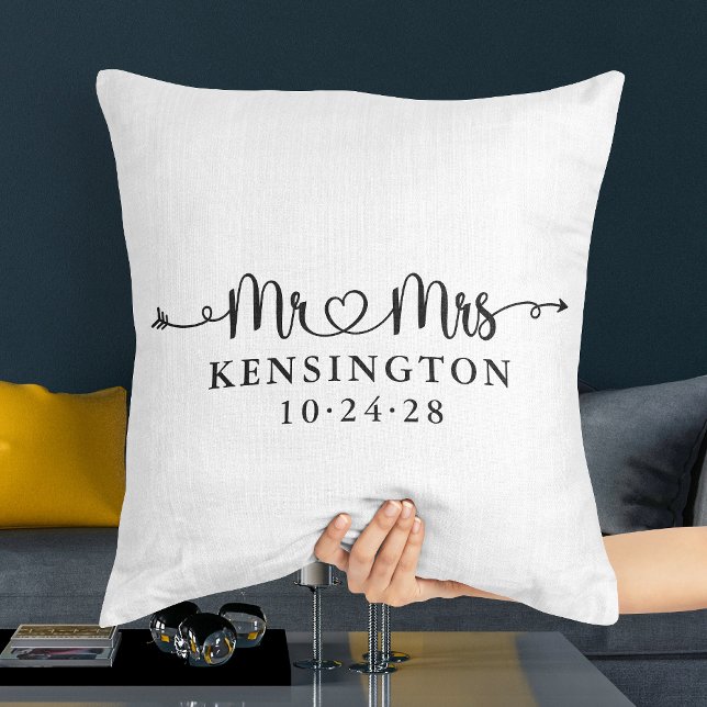 Script Wedding Heart Arrows Mr Mrs Photo Throw Pillow (Creator Uploaded)