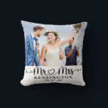 Script Wedding Heart Arrows Mr Mrs Throw Pillow<br><div class="desc">Script Wedding Heart Arrows Mr Mrs Throw Pillow personalized with the happy couple's last name,  & wedding date! Easy to customize for the perfect gift for weddings,  anniversaries,  first Christmas,  engagement,  etc. Please contact us at cedarandstring@gmail.com if you need assistance with the design or matching products.</div>
